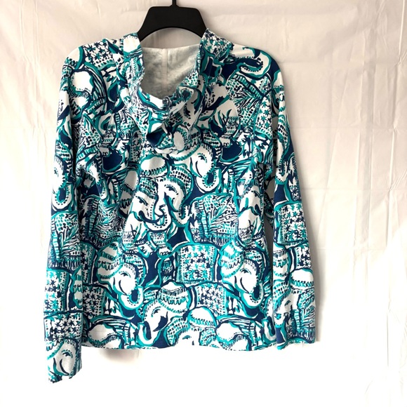 NWOT Lilly Pulitzer Teal White Keep on Truckin Popover Jacket SZ M - Picture 2 of 10